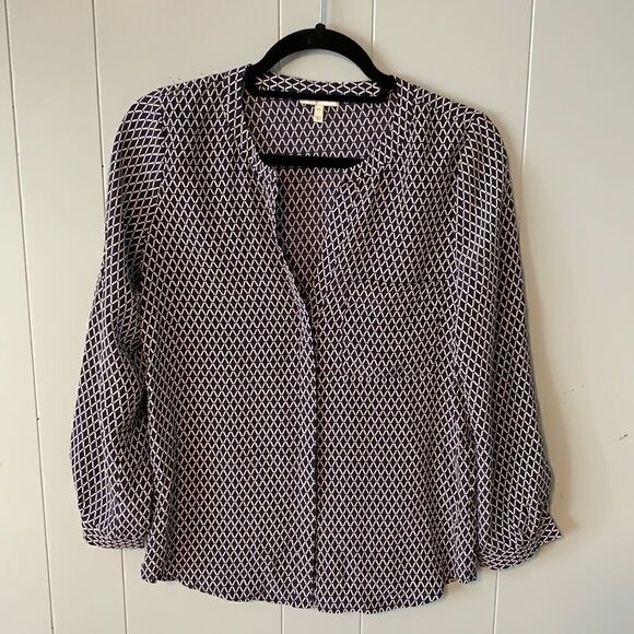 Joie Navy Printed Hanelli Silk Blouse Size XS - Picture 1 of 4